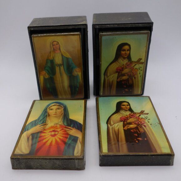 Set of Four Boxes w/ depictions of St Therese Virgen Milagrosa & Heart of Mary - Picture 2 of 16